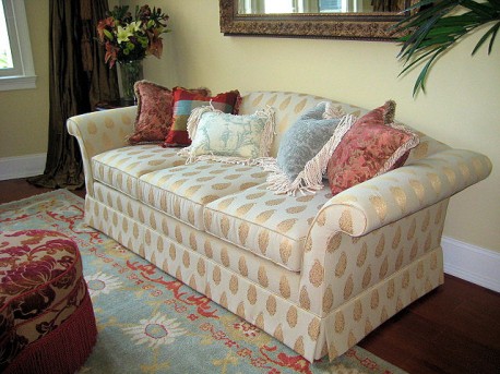 Hollywood Regency Sofa has beautiful flared arms, perfect for a grand space.
