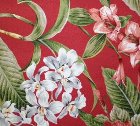 Pali Cherry Tropical Barkcloth Hawaiian Fabric