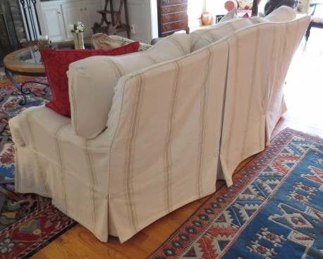 Slipcovered sofa back detail