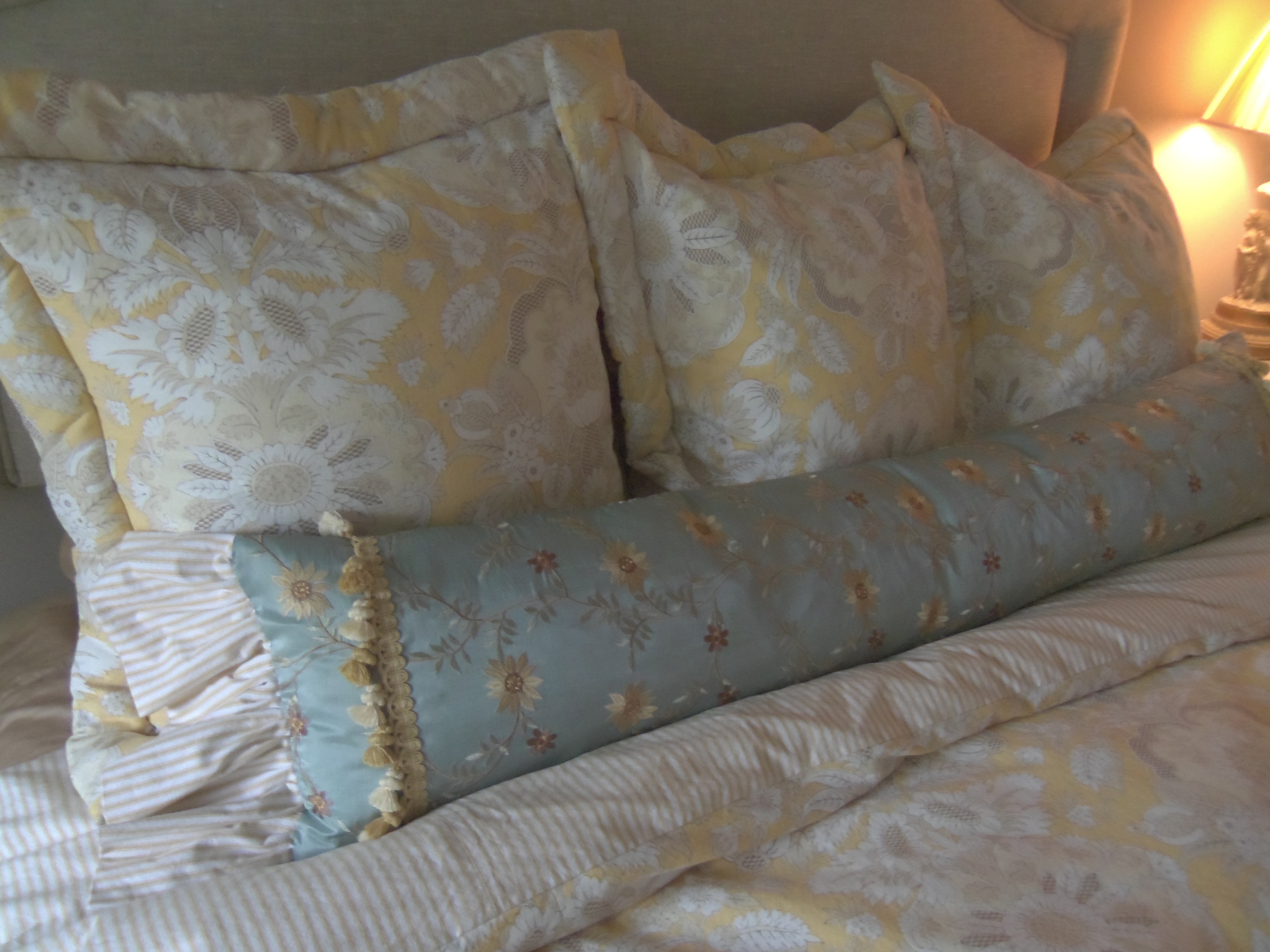 Detail Shabby French Embroidered Long Bolster Pillow With Ruffle